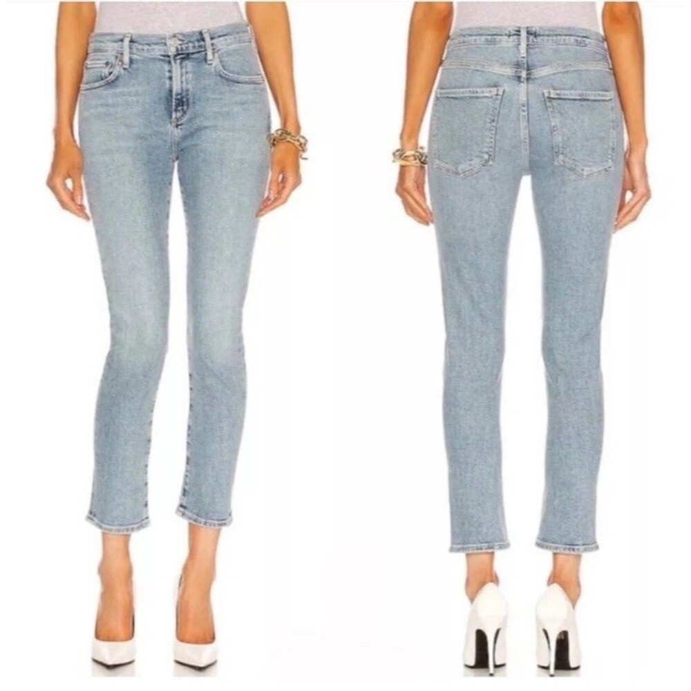AGOLDE Toni Mid Rise Slim Straight Jeans Size 25 Landmark Light Wash Blue Retro